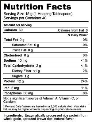 Nutribiotic Chocolate Rice Protein Supplement Facts