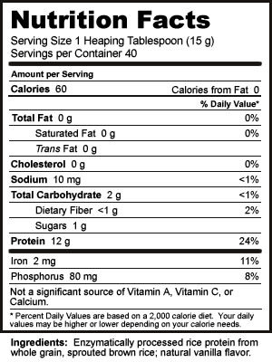 Nutribiotic Plain Rice Protein Supplement Facts
