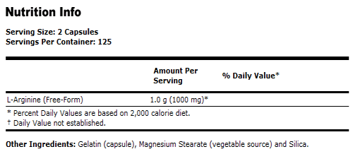 L-Arginine 500 mg - 250 Capsules, NOW Foods