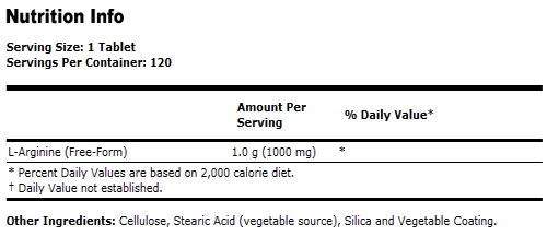 L-Arginine 1000 mg - 120 Tabs, NOW Foods