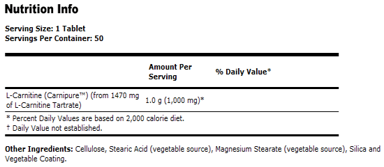 L-Carnitine 1000 mg - 50 Tabs, NOW Foods