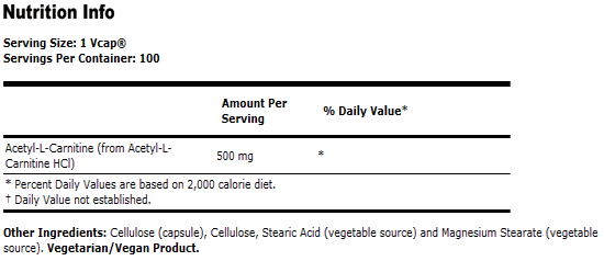 Acetyl-L Carnitine 500 mg - 100 Capsules, NOW Foods