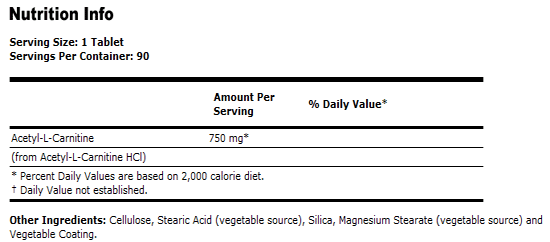 Acetyl-L-Carnitine 750 mg - 90 Tablets, NOW Foods