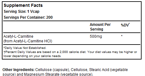 Acetyl-L Carnitine 500 mg - 200 Capsules, NOW Foods
