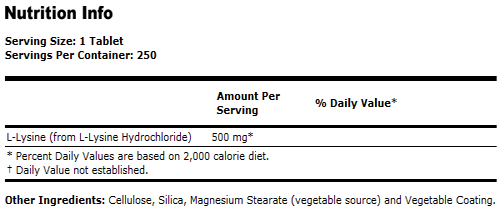 L-Lysine 500 mg - 250 Tabs