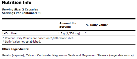 L-Citrulline 750 mg - 180 Capsules, NOW Foods