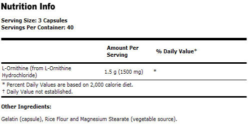 L-Ornithine 500 mg - 120 Capsules, NOW Foods