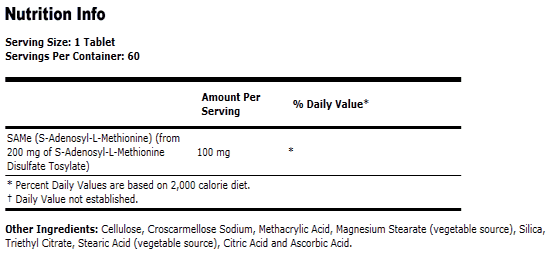 SAMe 100 mg- 60 Tabs, NOW Foods