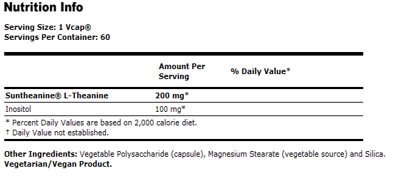 L-Theanine 200 mg Suntheanine - 60 VCaps, NOW Foods