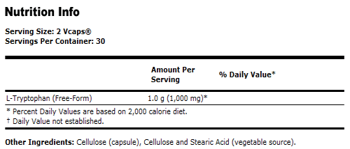 L-Tryptophan 500 mg - 60 VCaps, NOW Foods