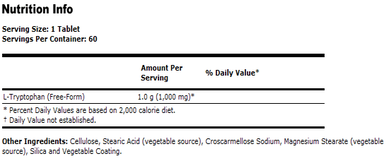 L-Tryptophan 1000 mg - 60 Tablets, NOW Foods