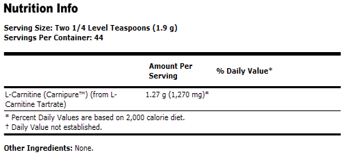L-Carnitine Pure Powder - 3 oz., NOW Foods