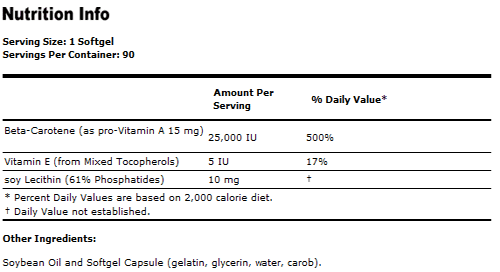 Natural Beta Carotene - 90 Softgels, NOW Foods