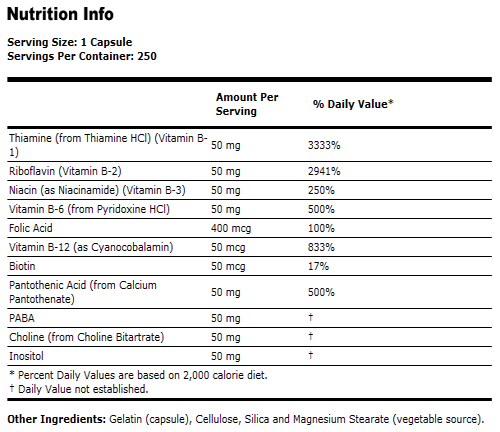 Vitamin B-50 Capsules - 250 Capsules, NOW Foods