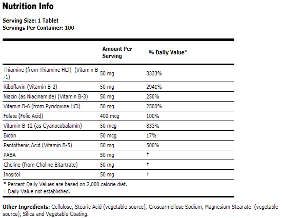 Vegetarian Vitamin B 50 Tabs - 100 Tabs, NOW Foods