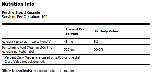 Pantothenic Acid 500 mg