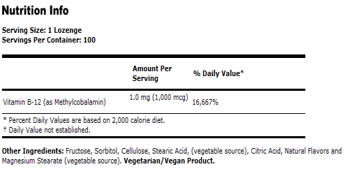 Brain B-12, Methyl B-12 1,000 mcg - 100 Lozenges, NOW Foods