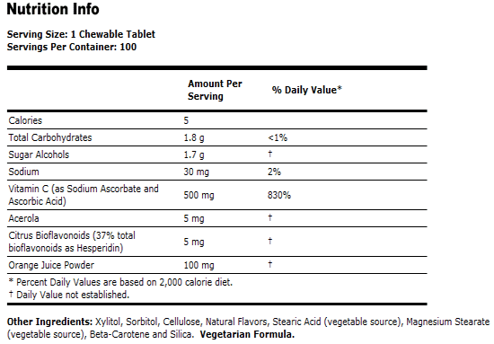 Chewable Vitamin C-500 - 100 Lozenges, NOW Foods
