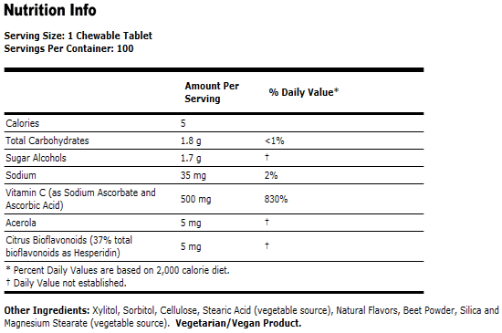 Vitamin C-500 Cherry Chewable - 100 Lozenges, NOW Foods