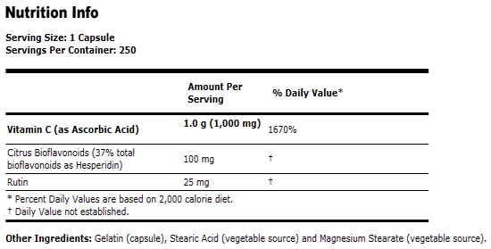 Vitamin C-1000 - 250 Capsules, NOW Foods