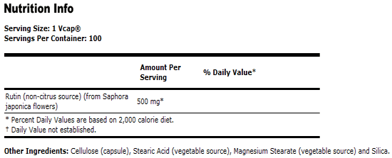 Rutin 500 mg - 100 VCaps, NOW Foods
