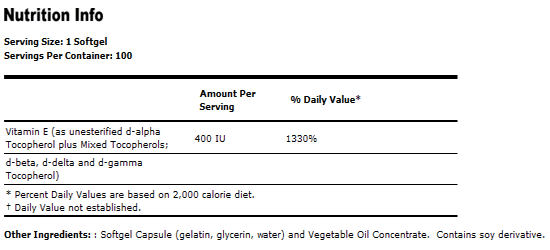 Vitamin E 400 IU MT - 100 Sgels, NOW Foods