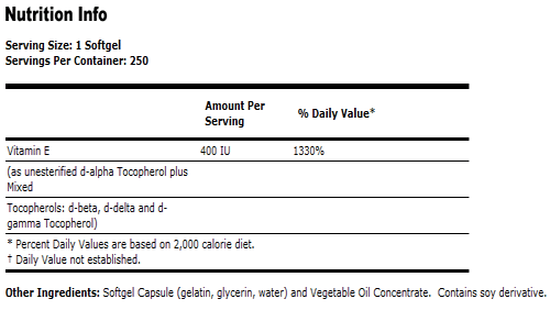 Vitamin E-400 IU MT - 250 Sgels, NOW Foods