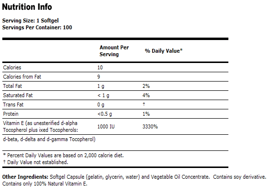Vitamin E-1000 IU - 100 Sgels, NOW Foods