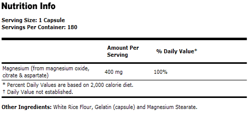 Magnesium Supplement 400 mg - 180 Capsules, NOW Foods