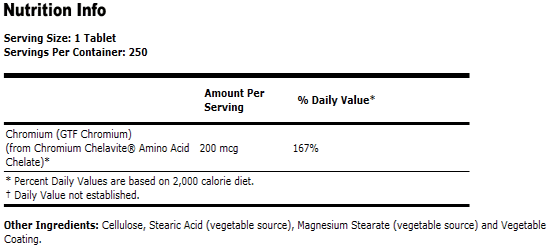 GTF Chromium 200 mcg Yeast Free