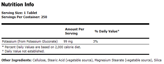 Potassium Gluconate Supplement 99 mg Vegetarian - 250 Tabs, NOW Foods