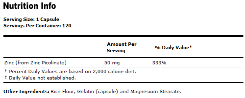 Zinc Picolinate 50 mg - 120 Capsules