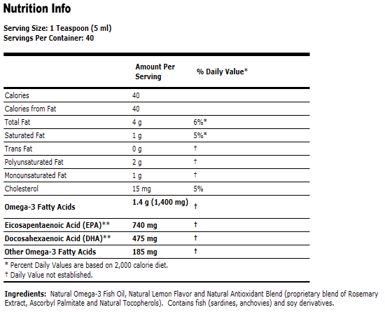 Omega-3 Fish Oil Lemon Flavored - 7 oz.