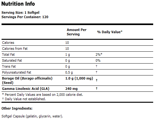 Borage Oil 1000 mg ( Highest GLA Concentration ) - 120 Softgels, NOW Foods