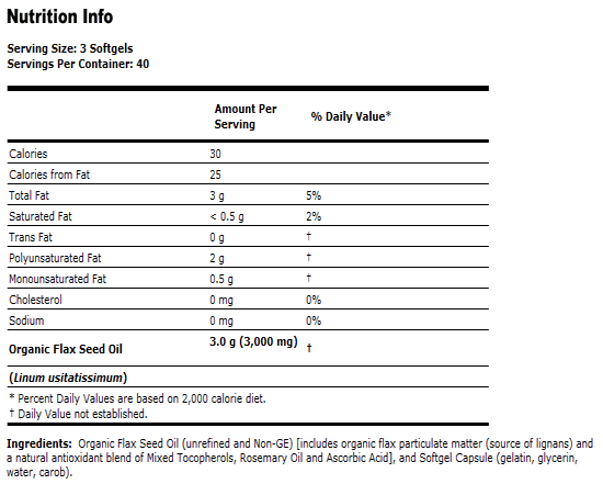Organic Flax Oil 1000 mg - 120 Softgels, NOW Foods