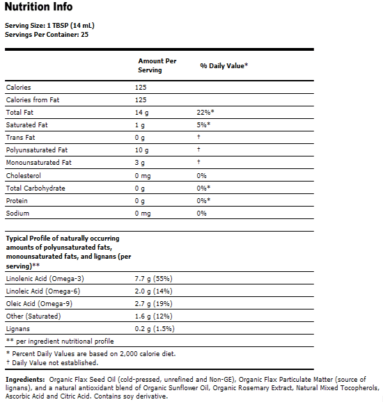 High Lignan Organic Flax Seed Oil