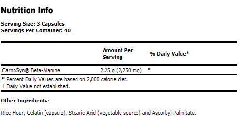 Beta-Alanine 750 mg - 120 Capsules, NOW Foods