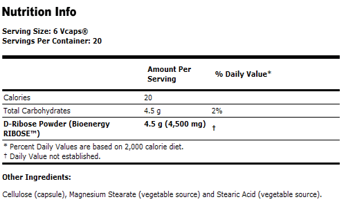 D-Ribose 750 mg - 120 VCaps, NOW Foods