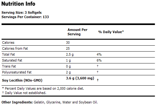 Lecithin 1200 mg - 400 Gels, NOW Foods