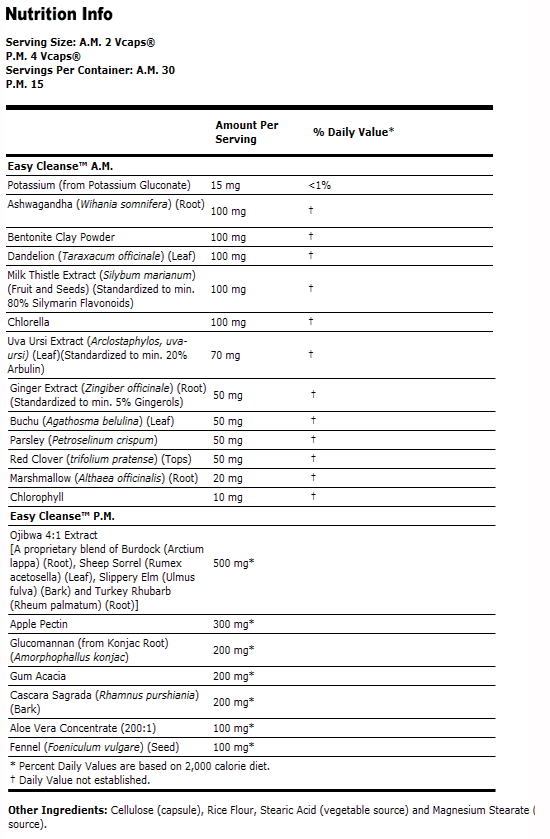 Easy Cleanse - A.M. 60 VCaps, P.M. 60 VCaps, NOW Foods