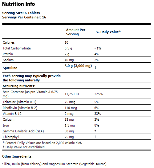 Organic Spirulina 500 mg