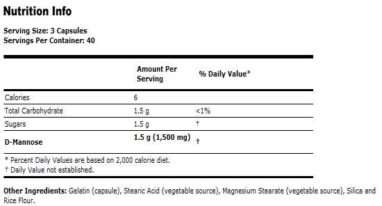 D-Mannose 500 mg - 120 Capsules, NOW Foods