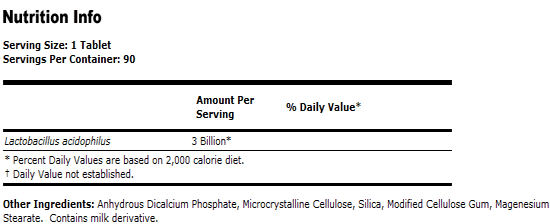 Stabilized Acidophilus Supplement Three Billion - 90 Tabs, NOW Foods