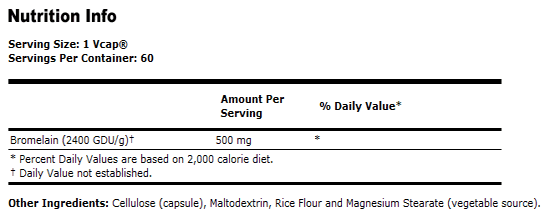 Bromelain 2400 GDU 500 mg - 60 VCaps, NOW Foods
