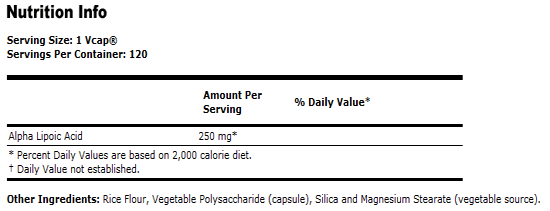 Alpha Lipoic Acid 250 mg - 120 VCaps, NOW Foods