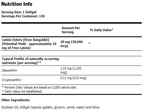 Lutein Esters 20 mg - 120 Softgels, NOW Foods