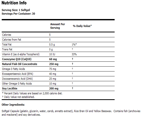 CoQ10 Supplement 60 mg w/Omega 3 Fish Oils - 30 Gels, NOW Foods