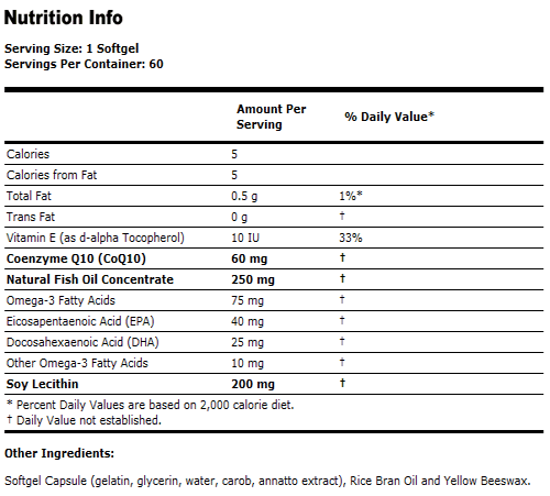 CoQ10 60 mg w/Omega 3 Fish Oils - 60 Gels, NOW Foods