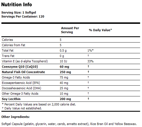 CoQ10 60 mg w/Omega 3 Fish Oils - 120 Gels, NOW Foods