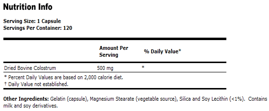 Colostrum 500 mg - 120 Capsules, NOW Foods